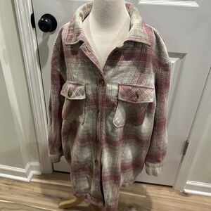 Emma's Expressions Maternity Flannel Shirt Jacket Women’s Large Pink Plaid